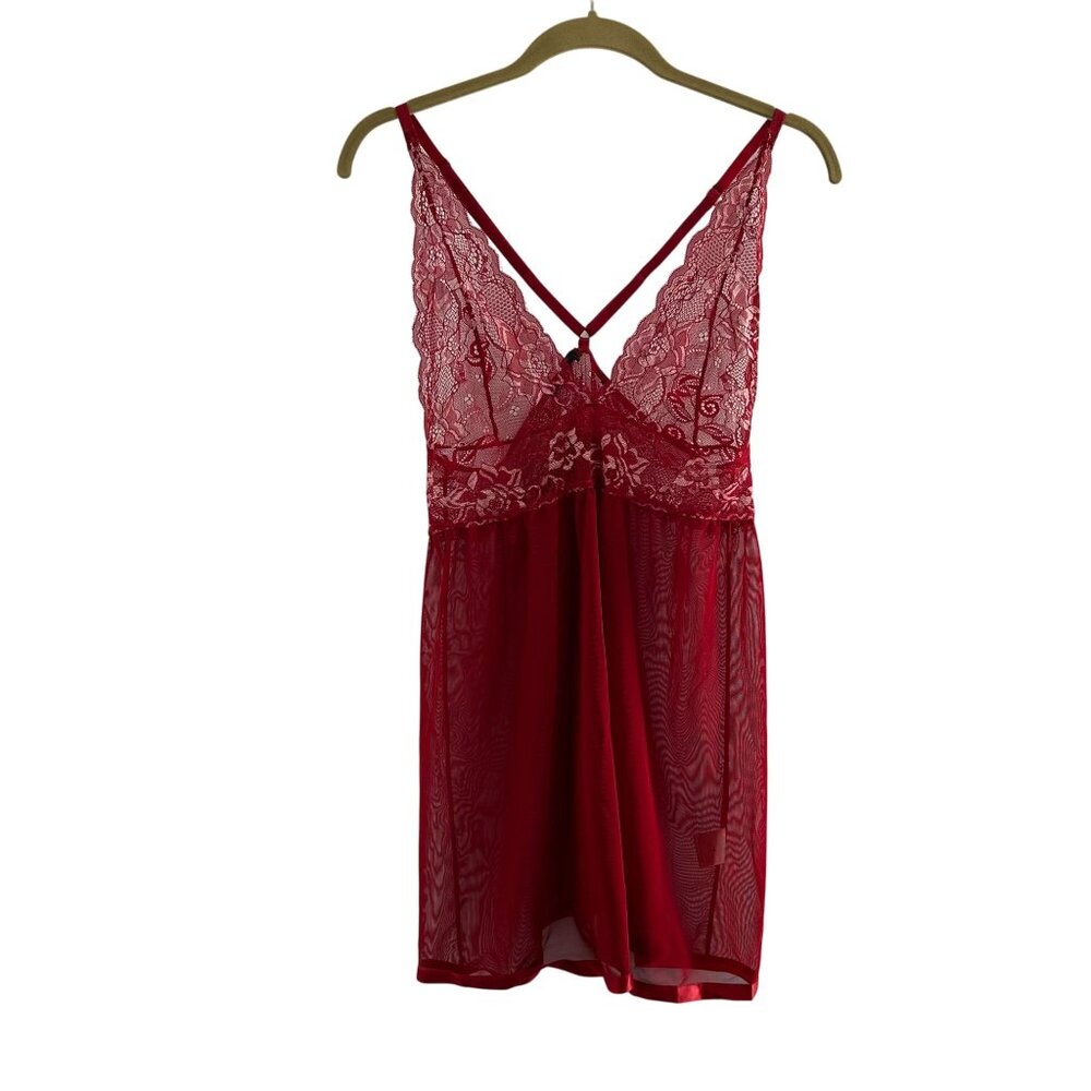 Avidlove Sexy Red Lace Babydoll‎ Nightgown Mesh Skirt & Adjustable Straps L Y2K